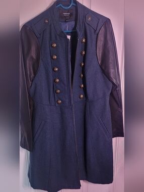 torrid Navy Military-Style Trench with Faux Leather Sleeves